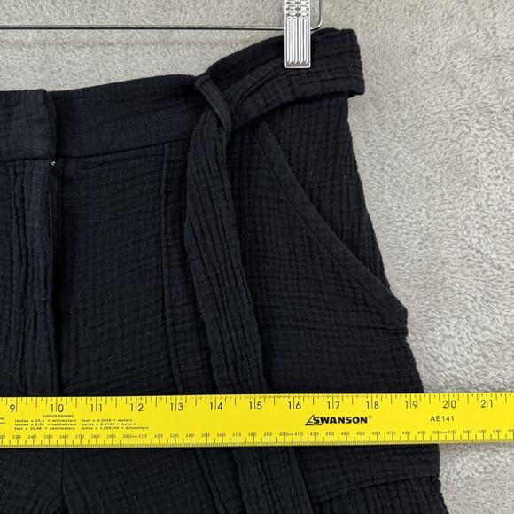 Magaschino Pants M Black Textured Organic Cotton Pockets Elastic Hem Cropped Tie - Picture 14 of 15